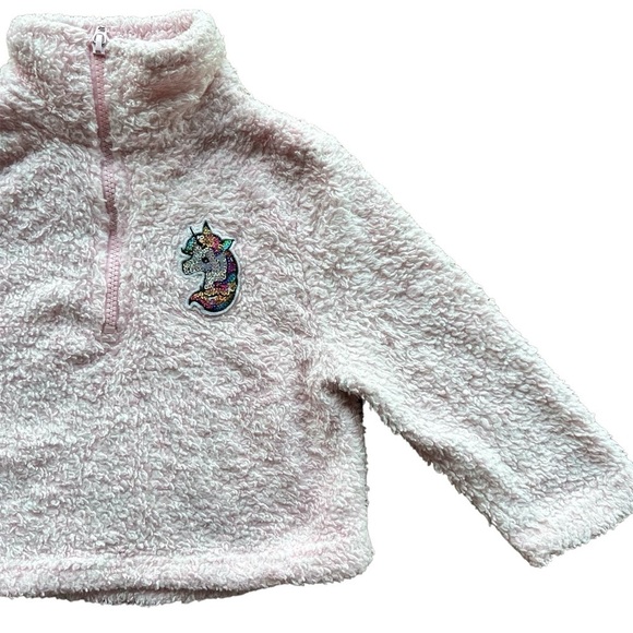 Pink Latte 2T Girls Unicorn Quarter Zip Plush Sweater - Picture 2 of 6